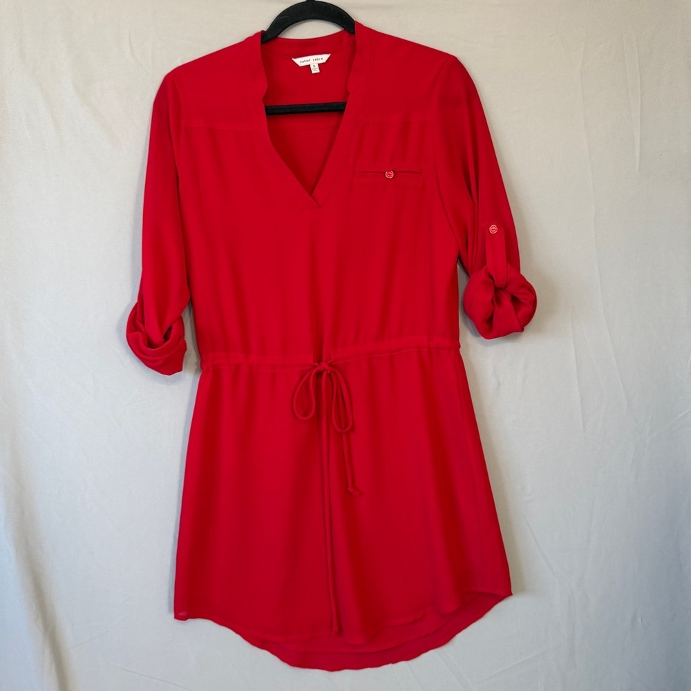 Naked Zebra Womens Mini Dress S Red Lightweight Drawstring Waist Event Lined